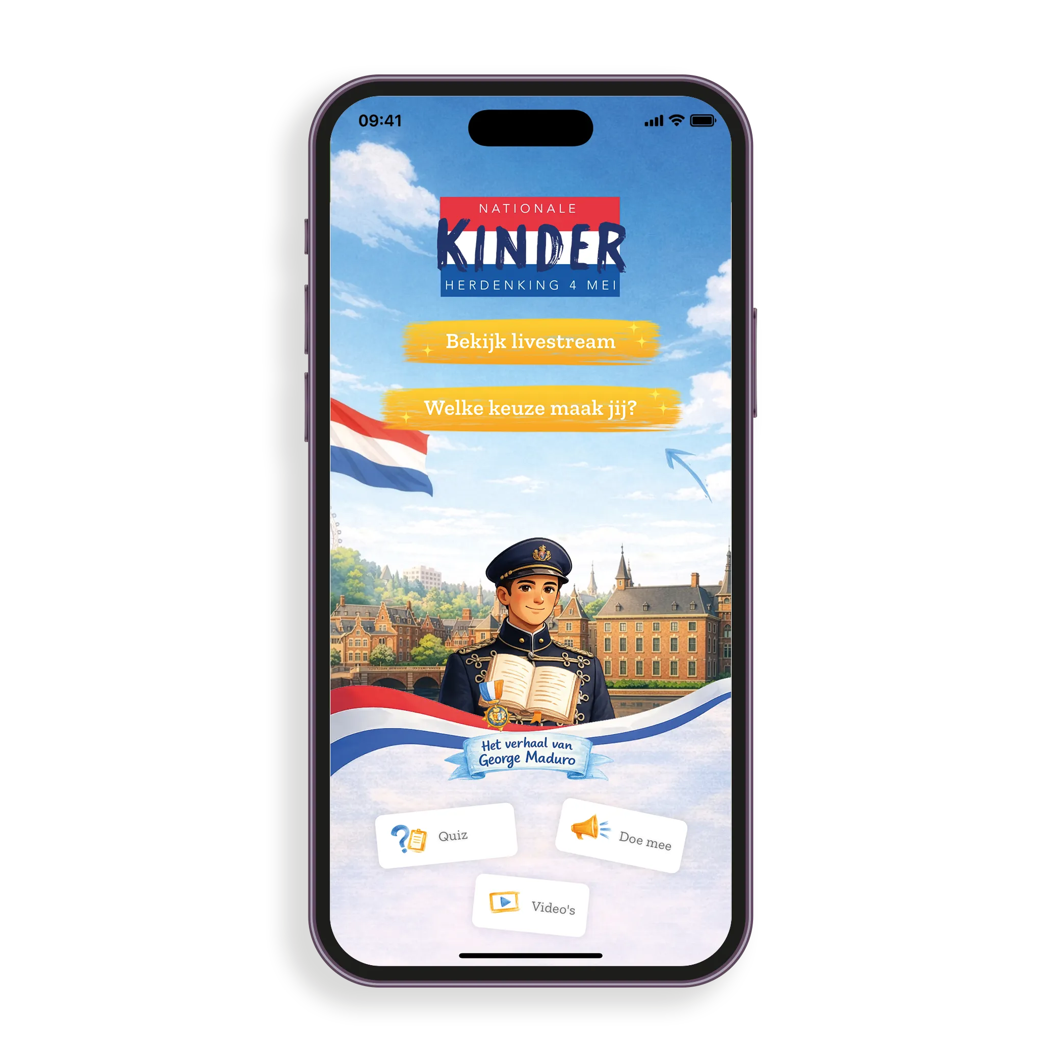 Nationale Kinderherdenking app: home met afteltimer